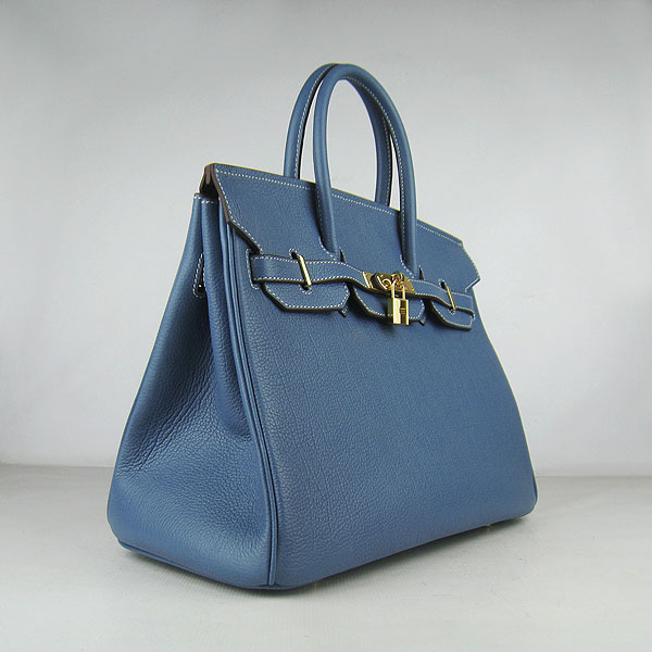 High Quality Fake Hermes Birkin 35CM Togo Leather Bag Blue 6089